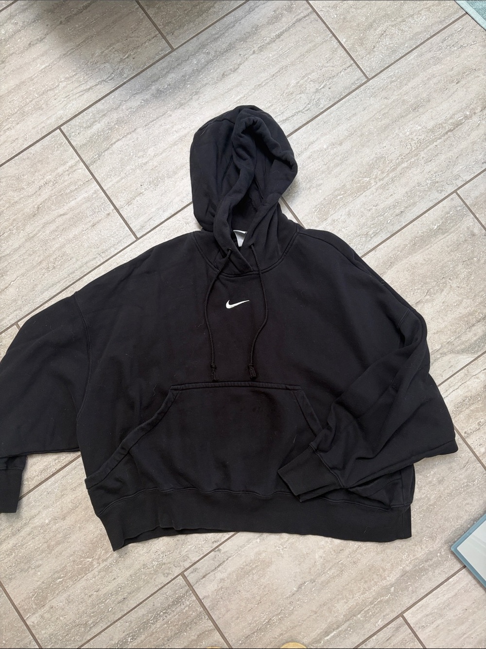 Nike Black Crewneck Pullover Hoodie with White Swoosh